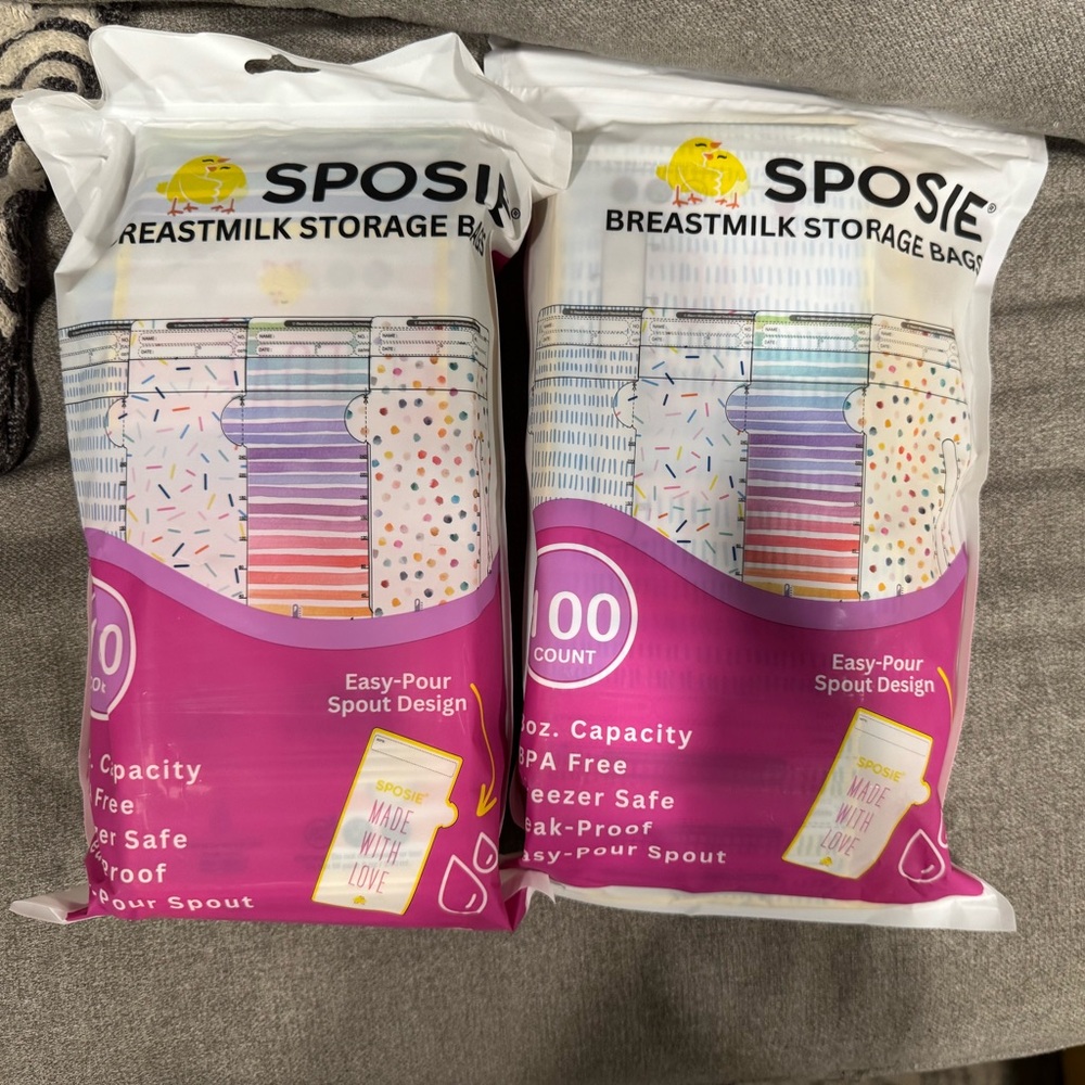 Sposie Breastmilk Milk Freezer Storage Bags 100 Count 2 Packs 200 Bags Unopened
